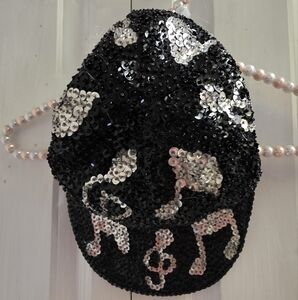 Black Sequin Music Theme Baseball Style Hat